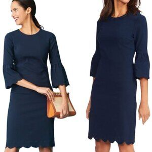 J. McLaughlin Elle Sheath Dress Women's 4 Navy Scalloped Hem Bell Sleeves Career